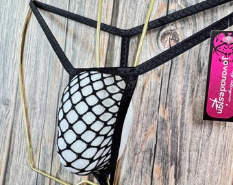 jovanadesign Extreme Small Mens String - Black Large Holes Fishnet Mesh - Micro Male Open Pattern Swimwear, Underwear - Handmade in UK
