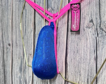 jovanadesign Mens Upright String Shattered Glass Royal Blue Hologram Neon Pink Trim Handmade in UK