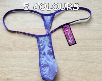 Very Narrow Mens Transparent String, Hologram Mesh - 5 COLOURS- Seamless Men Tanga String, Micro Mens String,Handmade in UK