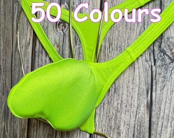 jovanadesign Paul Pistol Mens Thong 50 Plain Colours Wide Straps Swimwear Handmade in UK