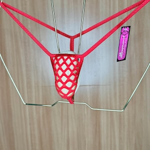 jovanadesign Extreme Small String - Red Cabaret Fishnet Holes - Micro Mens Swimwear, Underwear - Handmade in UK