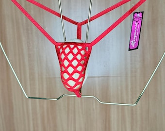 jovanadesign Extreme Small Suit Red Cabaret Fishnet Open Holes Micro Mens String Tiny Skimpy Swimwear Underwear Handmade in UK