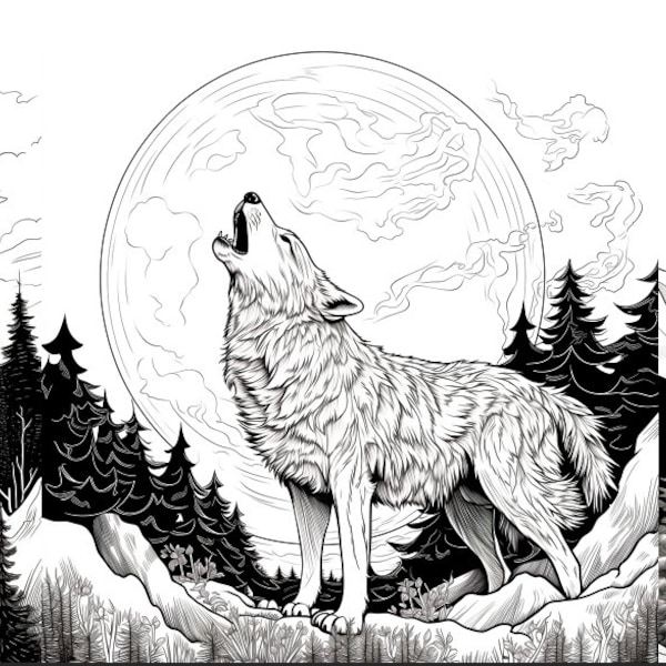 Wolf Howling at Moon - Etsy
