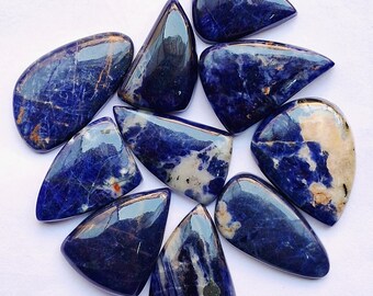 Zeldzame kwaliteit blauwe sodaliet cabochon edelsteen mooie vorm 10 stuks Afmeting: 30 x 20 x 6 mm unieke sodaliet edelsteen Cadeau voor haar sieraden