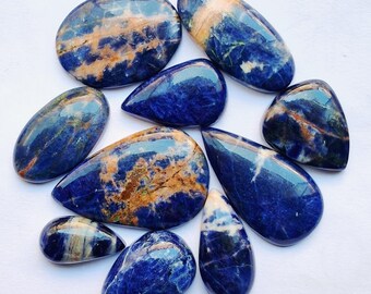 Geweldige blauwe sodaliet cabochon edelsteenmix vorm 10 stuks Maat 32 x 15 x 6 mm Geweldige sodaliet-edelsteen Cadeau voor haar Sieraden