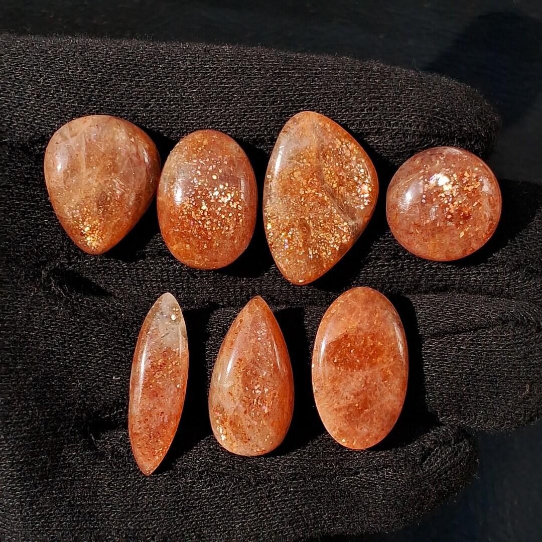 Fire Sunstone AAA++ Quality Golden Fire Sunstone Mix Cabochon 7 Pieces Gemstone ...