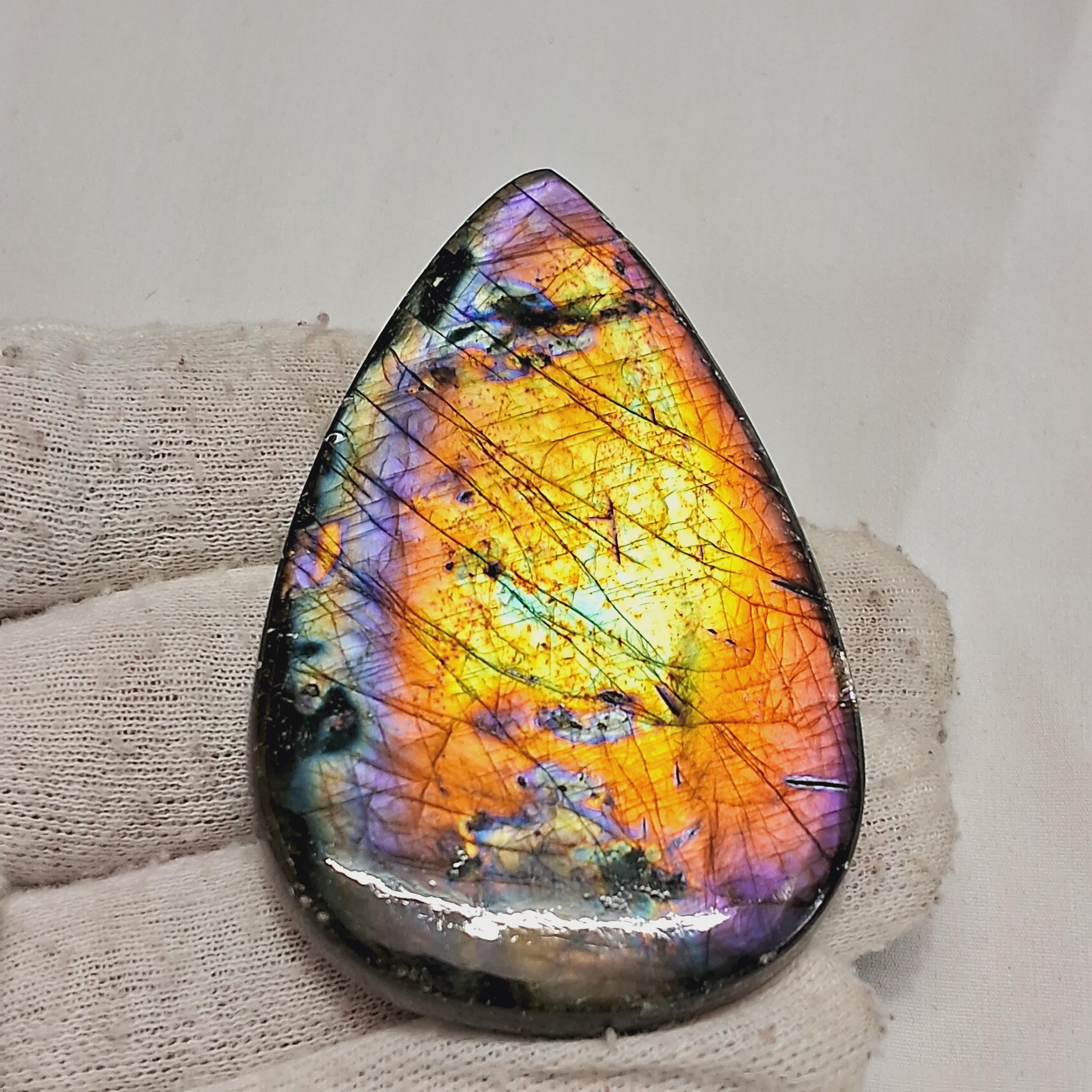 AAA + Purple Flashy Labradorite Gemstone Pear Shape Size 64x44x7