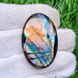 Oval Labradorite Cabochon: Flashy Spectrolite Gemstone (41x26x7 MM, 65 Carat)