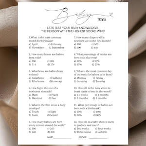 Baby Shower Trivia Game | Baby Shower Game | Minimalist Baby Shower Game | Trivia Game Template | Baby Trivia | Neutral Baby Shower Game
