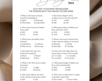 Juego de trivia para baby shower / Juego para baby shower / Juego minimalista para baby shower / Plantilla de juego de trivia / Trivia para bebés / Juego neutral para baby shower