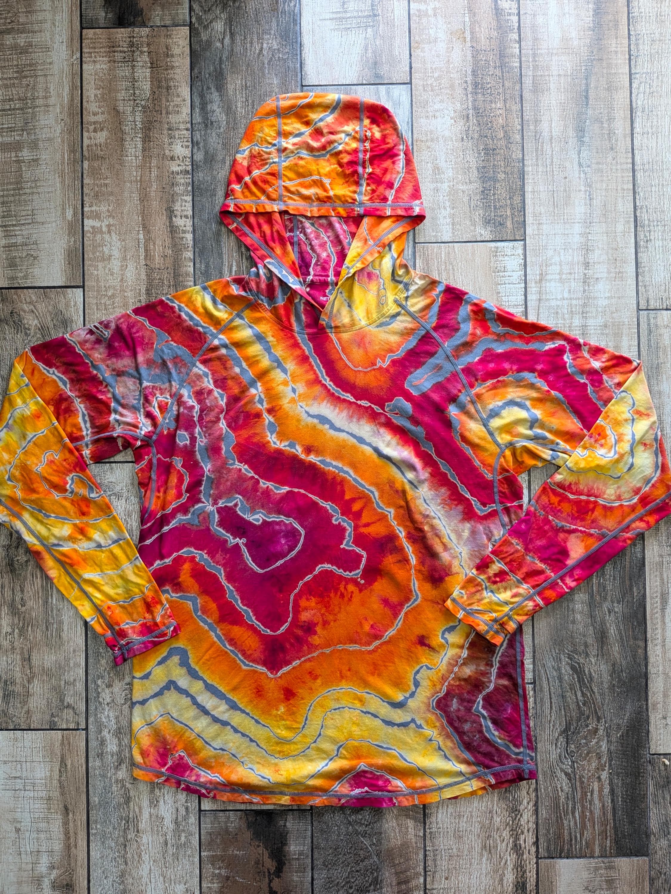 Unisex Large BLEMISHED Tie Dye UPF 50 Sun Hoodie: Bamboo Blend, Thumb Holes