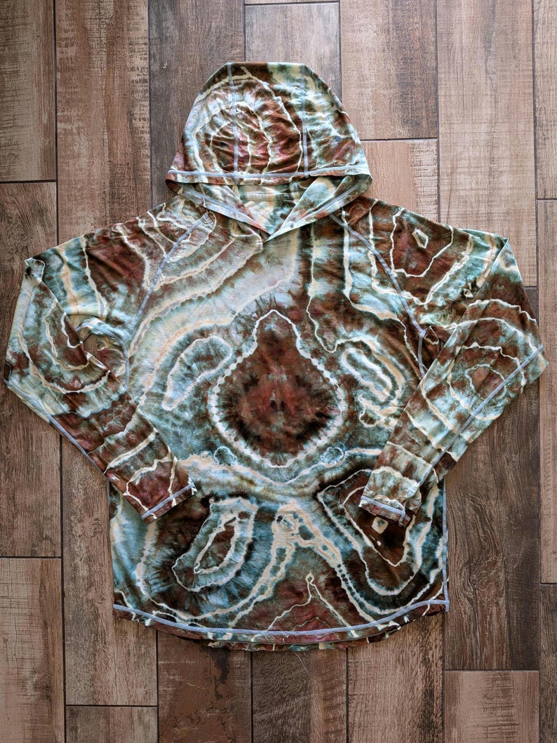 Size Large Tie Dye UPF 50 Sun Hoodie: Bamboo Blend, Thumb Holes bild 1