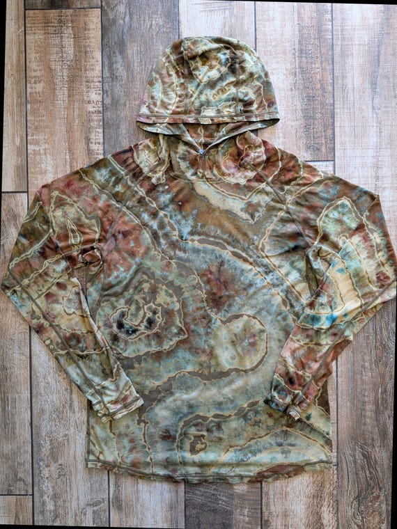 Unisex Small BLEMISHED Tie Dye UPF 50 Sun Hoodie: Bamboo Blend, Thumb Holes