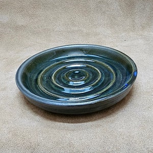 Soap Dish Stoneware Dark Green Kitchen Handmade Glazed Ceramic Green Soap Dish Bathroom