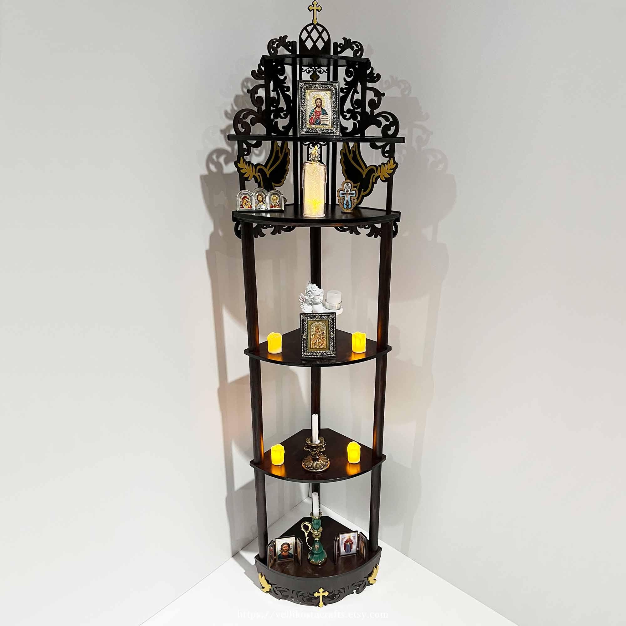 coco fleur様♡確認用♡男前インテリア♡飾り棚 Wooden Corner Altar Shelf: Multi-tier Icon Display, Christian