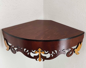 Wooden Corner Altar Shelf: Christian Home Prayer Iconostasis