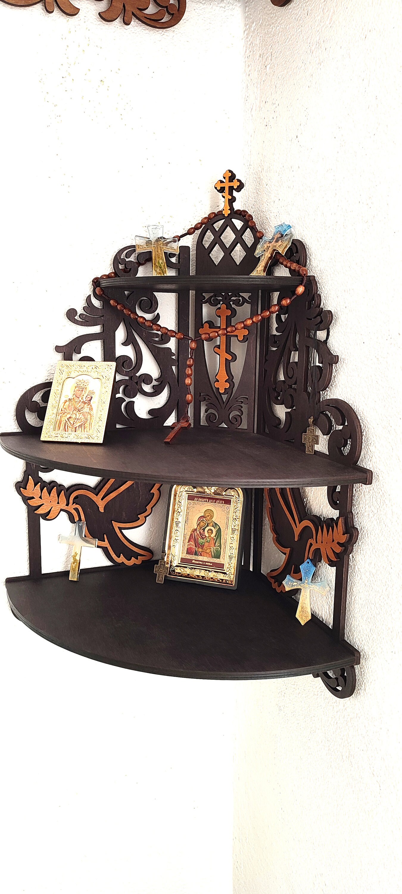 Corner Shelf Altar Wooden Display Christian Catholic Orthodox Home