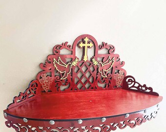 Walnut Wood Christian Altar Shelf: Catholic Orthodox Home Shrine