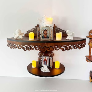 Walnut Wooden Wall Altar: Christian Orthodox Icon Display Shelf