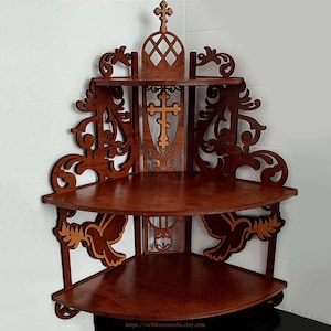 Wooden Corner Shelf Altar – Christian Catholic Orthodox Icon Display for Home Prayer Niche & Office | Religious Gift Iconostasis Shelf