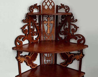 Wooden Corner Altar Shelf: Christian Orthodox Home Prayer Niche