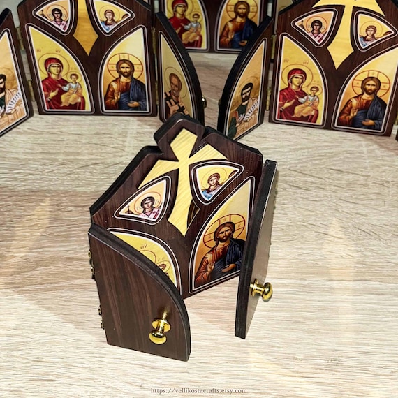 Handmade Wooden Triptych Icon: Jesus, Virgin Mary, Saints - Etsy