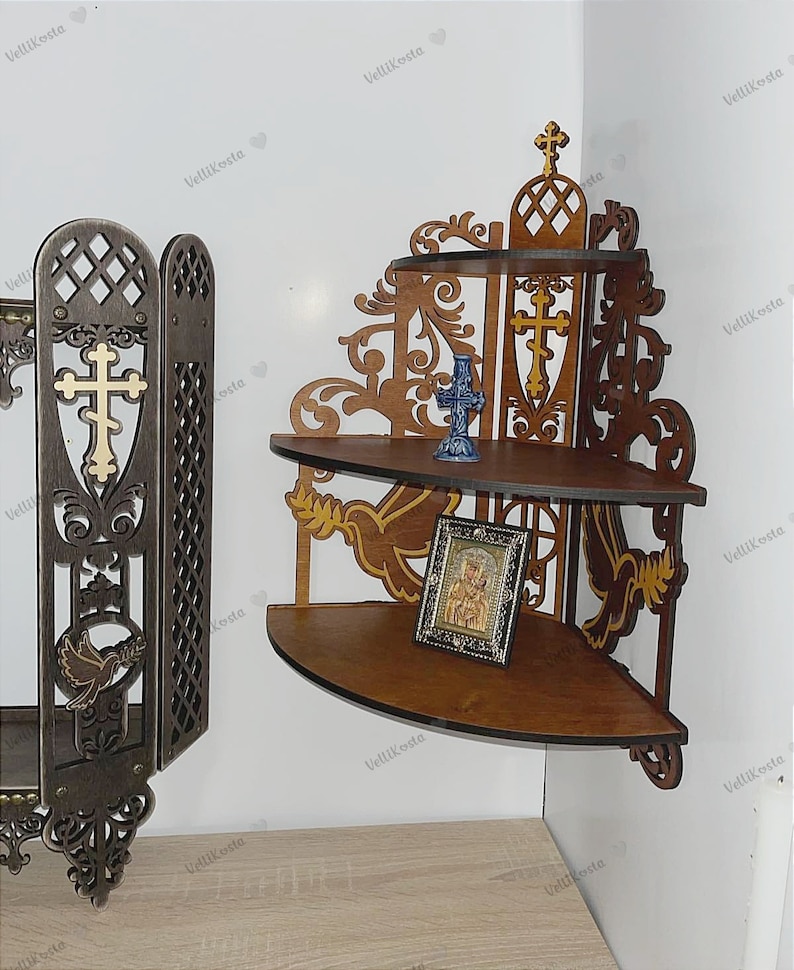 Corner Shelf Altar Wooden Display Home Decor Christian Catholic