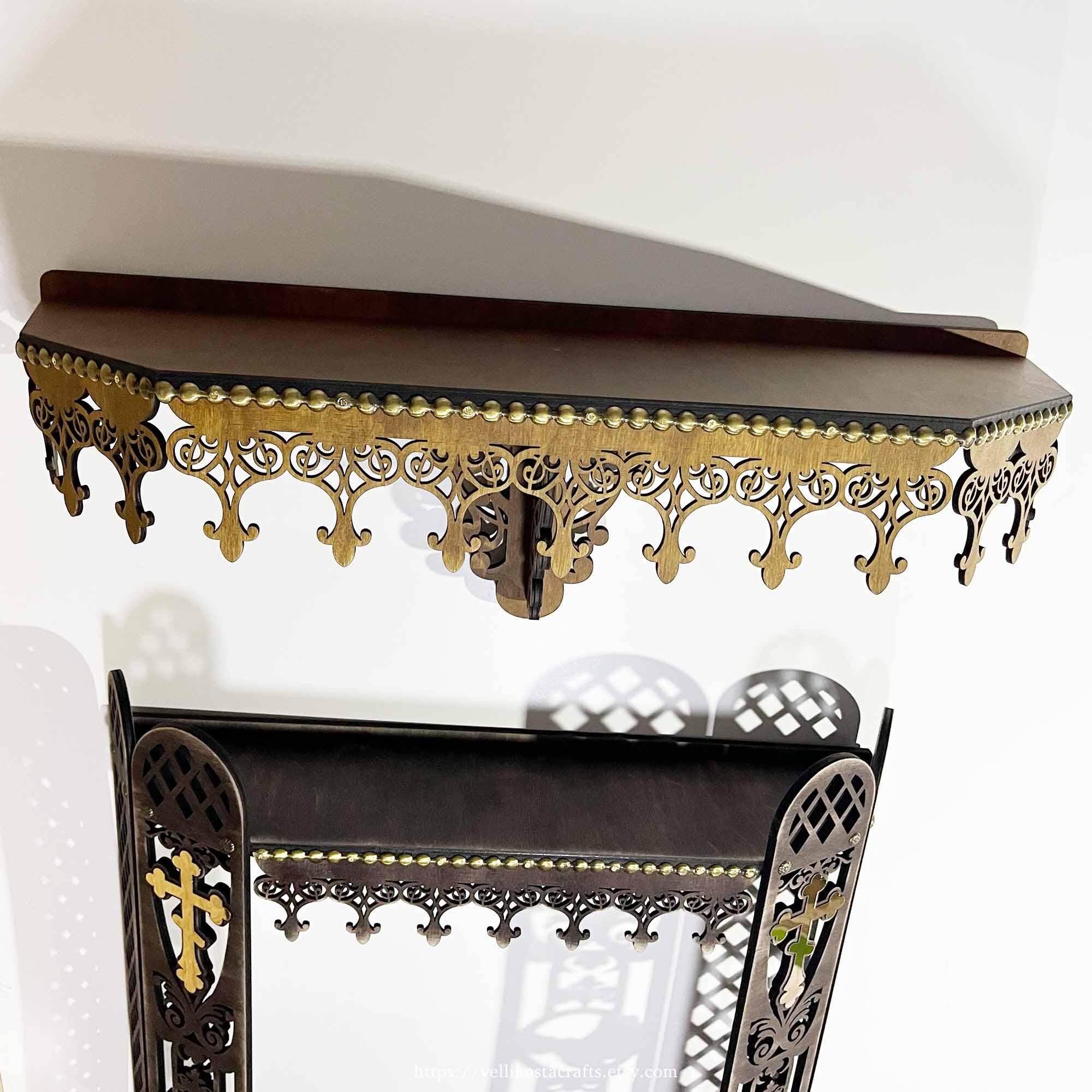 Wooden Wall Altar Shelf: Christian Orthodox Iconostasis, Walnut