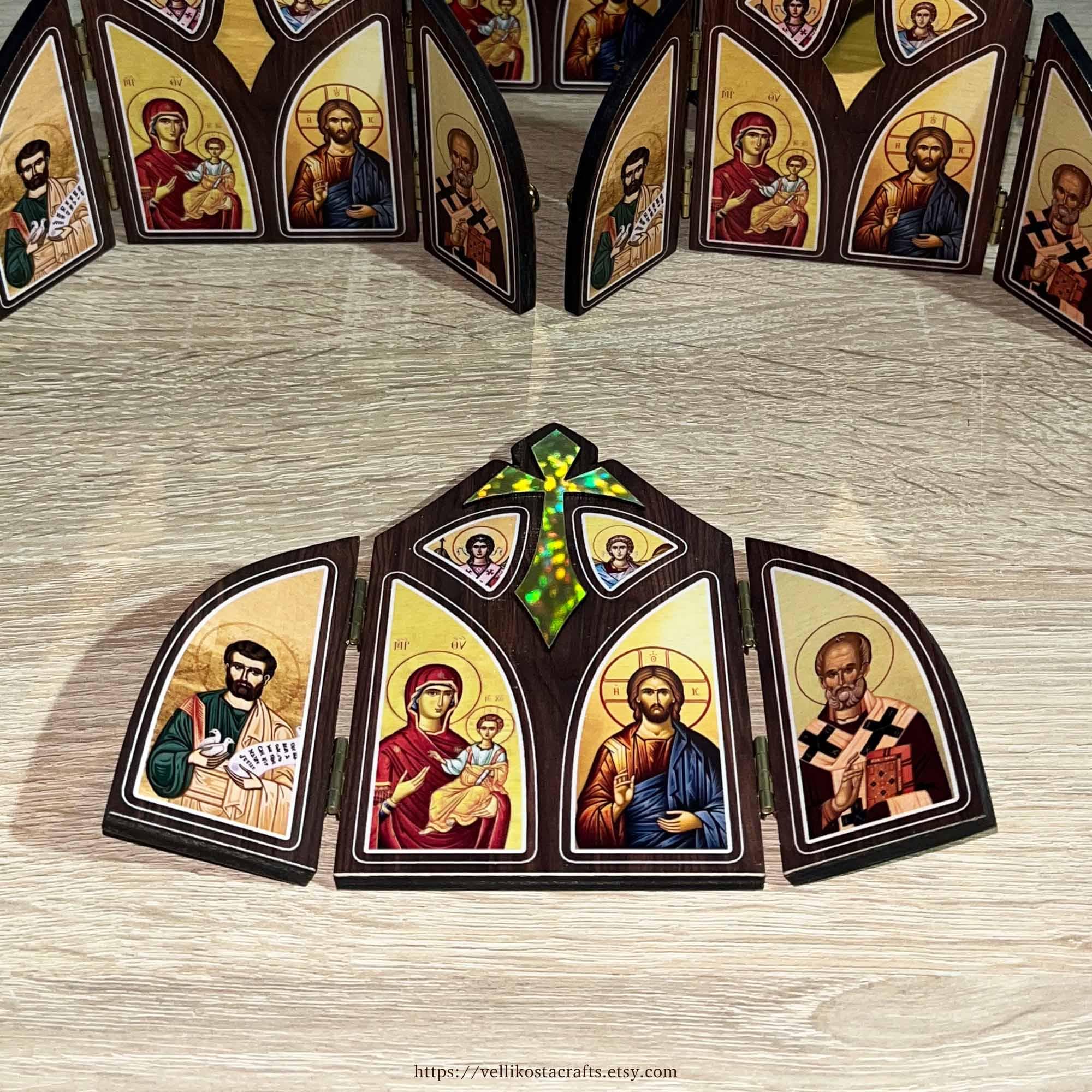Handmade Wooden Triptych Icon: Jesus, Virgin Mary, Saints - Etsy