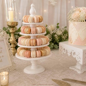 Wooden Macaron Tower: Elegant Dessert Stand for Wedding, Shower, Birthday