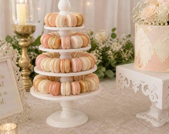 Torre de macarons de madera: elegante soporte para postres para bodas, baby showers y cumpleaños.