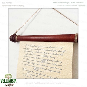 Pergamino personalizado Votos de boda él ella varillas de madera enrolladas Carta de amor verso memoria San Valentín Compromiso Aniversario Tarjeta de felicitación Arte de pared regalo