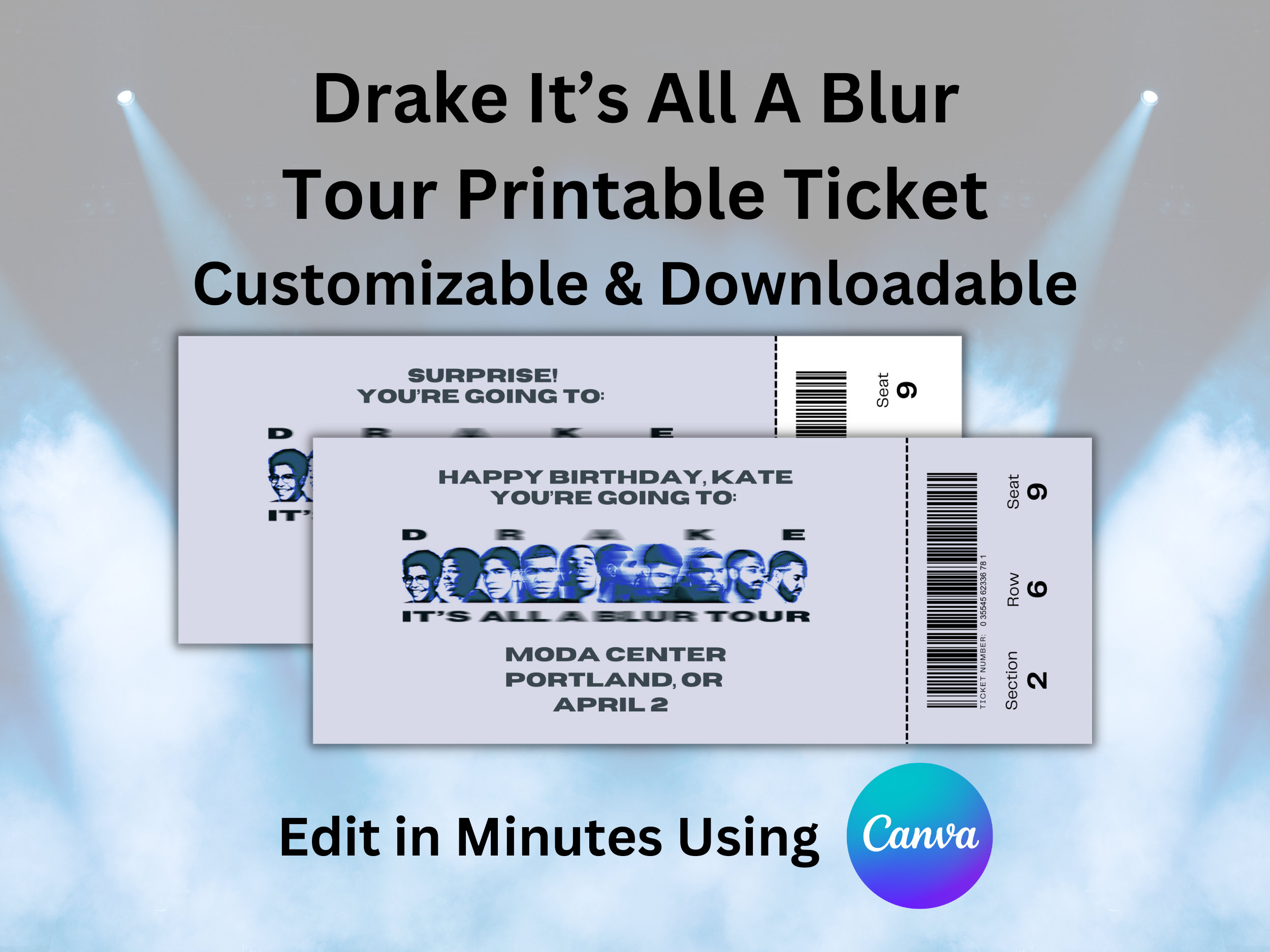 Drake Tickets Printable Template, It's All a Blur Tour, Digital