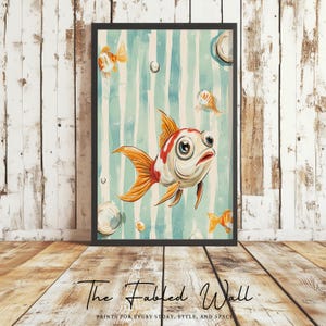 Whimsical Goldfish Art Print: Bubbly Bitsy, Kids Bathroom Decor (Digital Download)