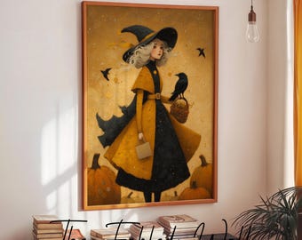 Pumpkin Witch Print: Autumn Harvest Wall Art (Digital Download)