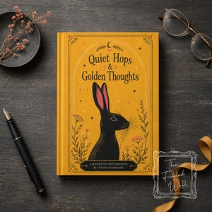 Rabbit Journal Notebook, Cottagecore Hare Illustration, Nature Lover Gift Journal, Botanical Wildflower Notebook, Hardcover Journal