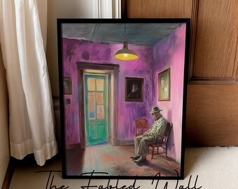 De wachtkamer-afdruk: surrealistische man in paarse kamerkunst (digitale download)