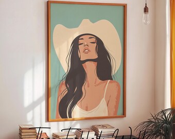 Cowgirl Spirit Printable Wall Art, Western Cowgirl Decor, Modern Boho Ranch Art Print, Feminine Western Illustration, Bedroom Wall Decor