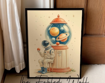 Cosmic Quarter Print: Astronaut with Planet Gumball Machine (Digital Download)