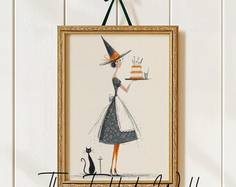Vintage Witch Print: Hex & Confection Retro Halloween Art (Pobranie cyfrowe)