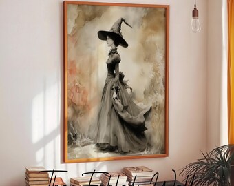 Sepia Witch Print: Vintage Gothic Halloween Wall Art (Digital Download)