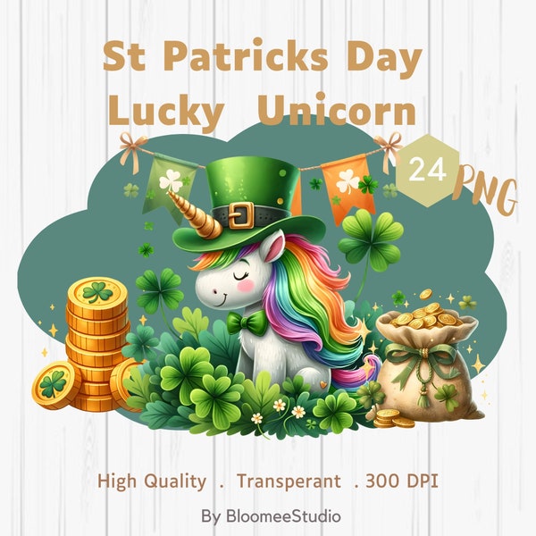 St. Patrick's Day,unicorn clipart,watercolor clipart,PNG,Rainbows,Leprechaun,Lucky,Shamrock,Clover,Irish Sublimation Graphics, Horseshoe,PNG