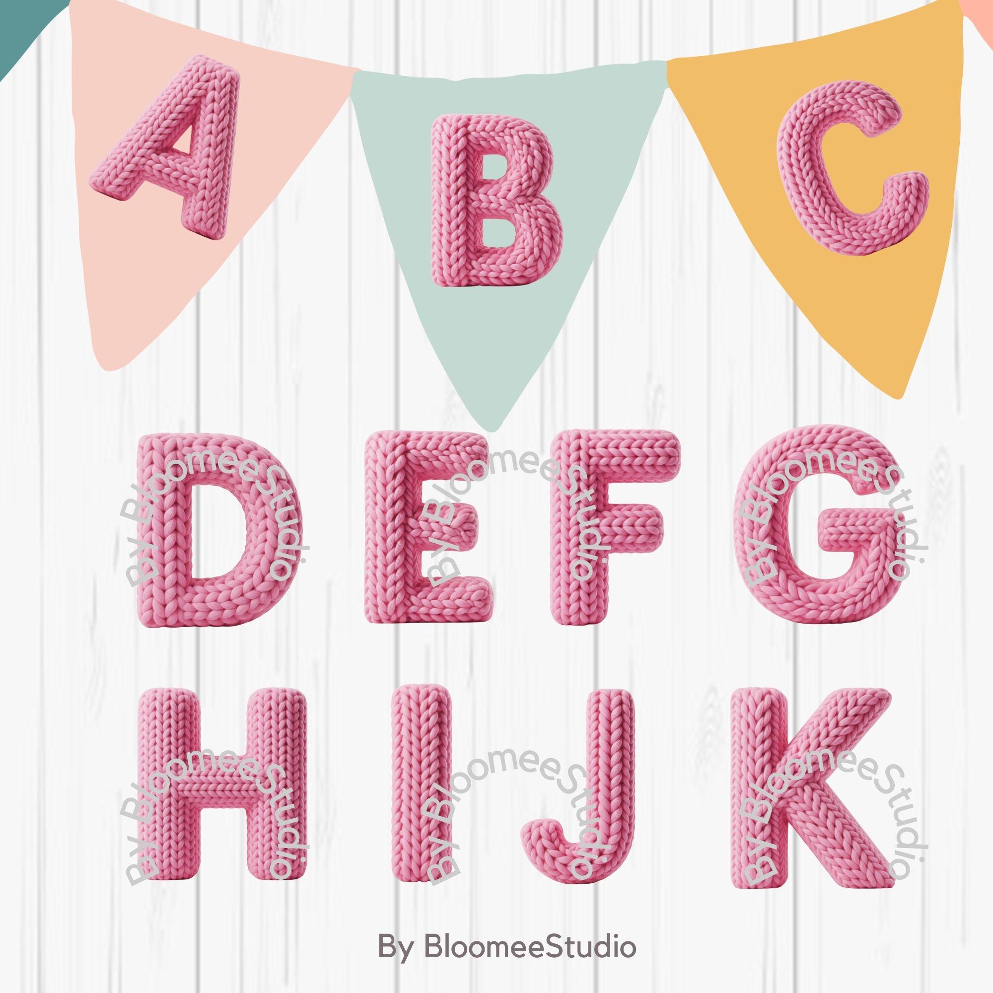 Pink, Knitted, Alphabet,letters,numbers, Symbols, Knit Alphabet ...