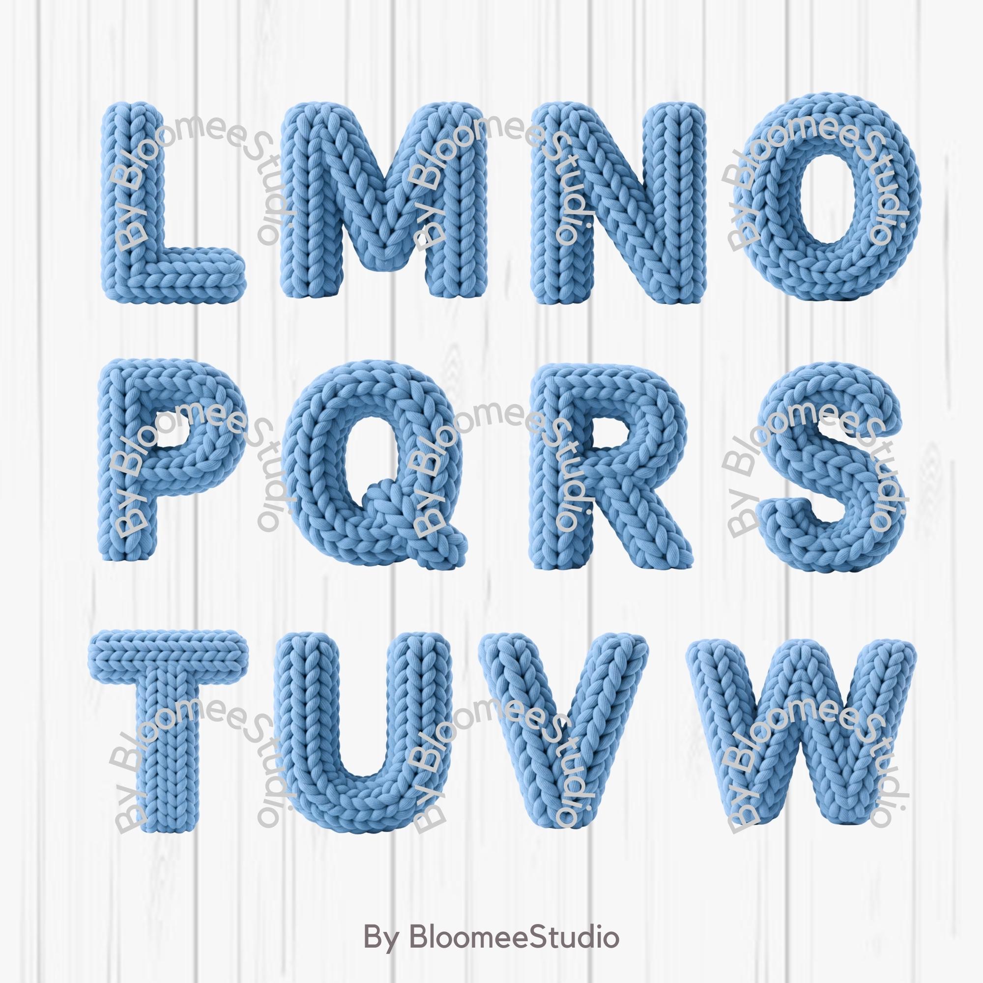 Blue, Knitted, Alphabet, Letters, Numbers, Symbols,knit Alphabet ...