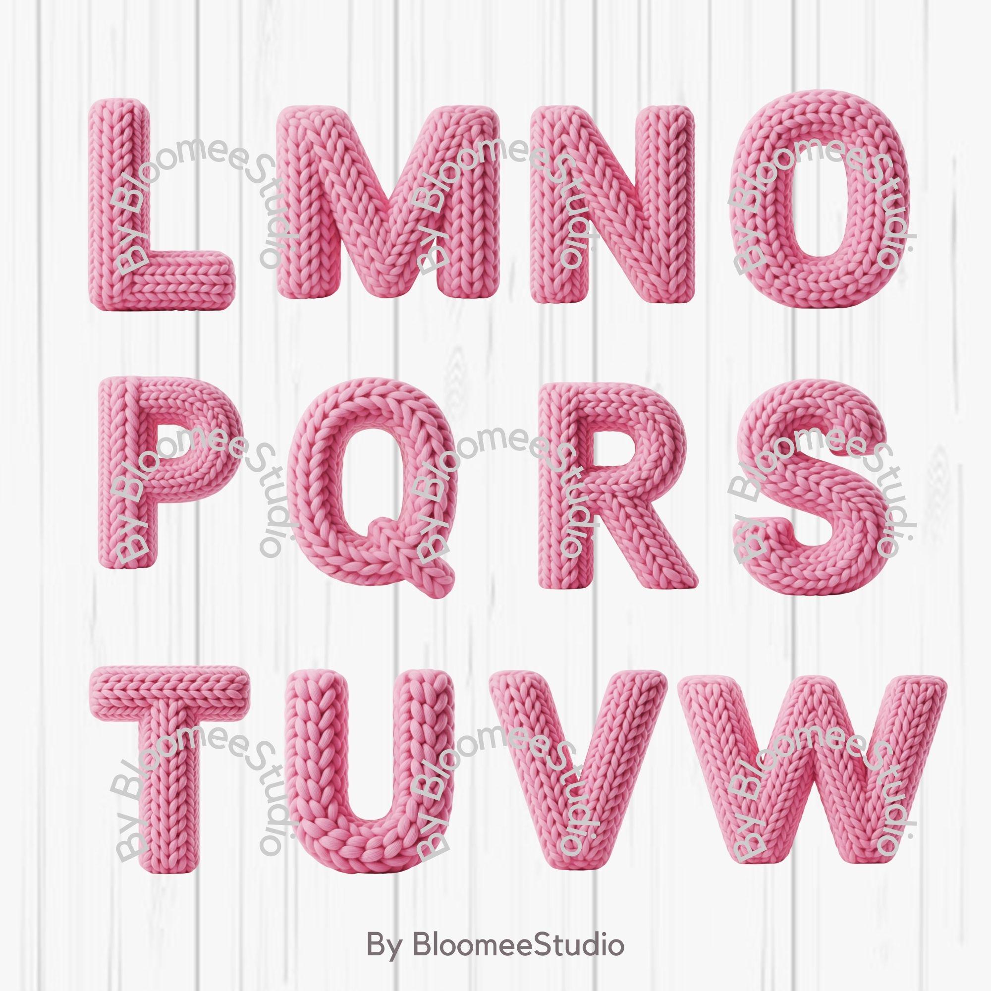 Pink, Knitted, Alphabet,letters,numbers, Symbols, Knit Alphabet ...