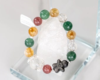 Silver Obsidian Bracelet | Strawberry Quartz Crystal Bracelet | Crystal Bracelet | Beaded Bracelet | Crystal Jewelry | Healing Bracelet