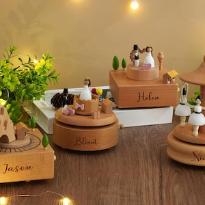 Carrusel musical de caballo de madera, caja de música de madera personalizada, caja de música hecha a mano, caja de música vintage, carrusel de reliquia, regalo de baby boy girl shower