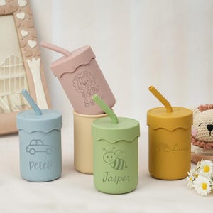Personalized Silicone Sippy Cup with Straw: Engraved Baby Training Cup