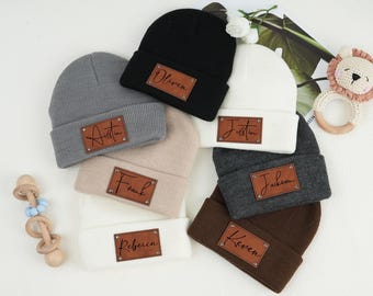 Personalized Baby Beanie: Custom Name Patch, Infant Toddler Gift