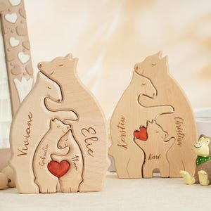 Personalized Wooden Bear Family Puzzle: Engraved Name Home Decor